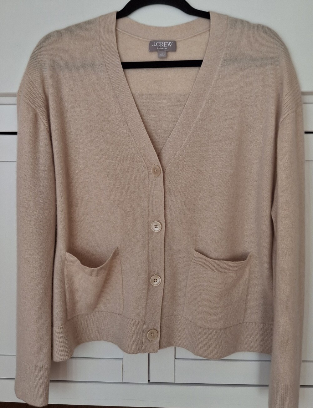 100% Cashmere Cream V-Neck J Crew Cardigan , Size L Oversized Fit